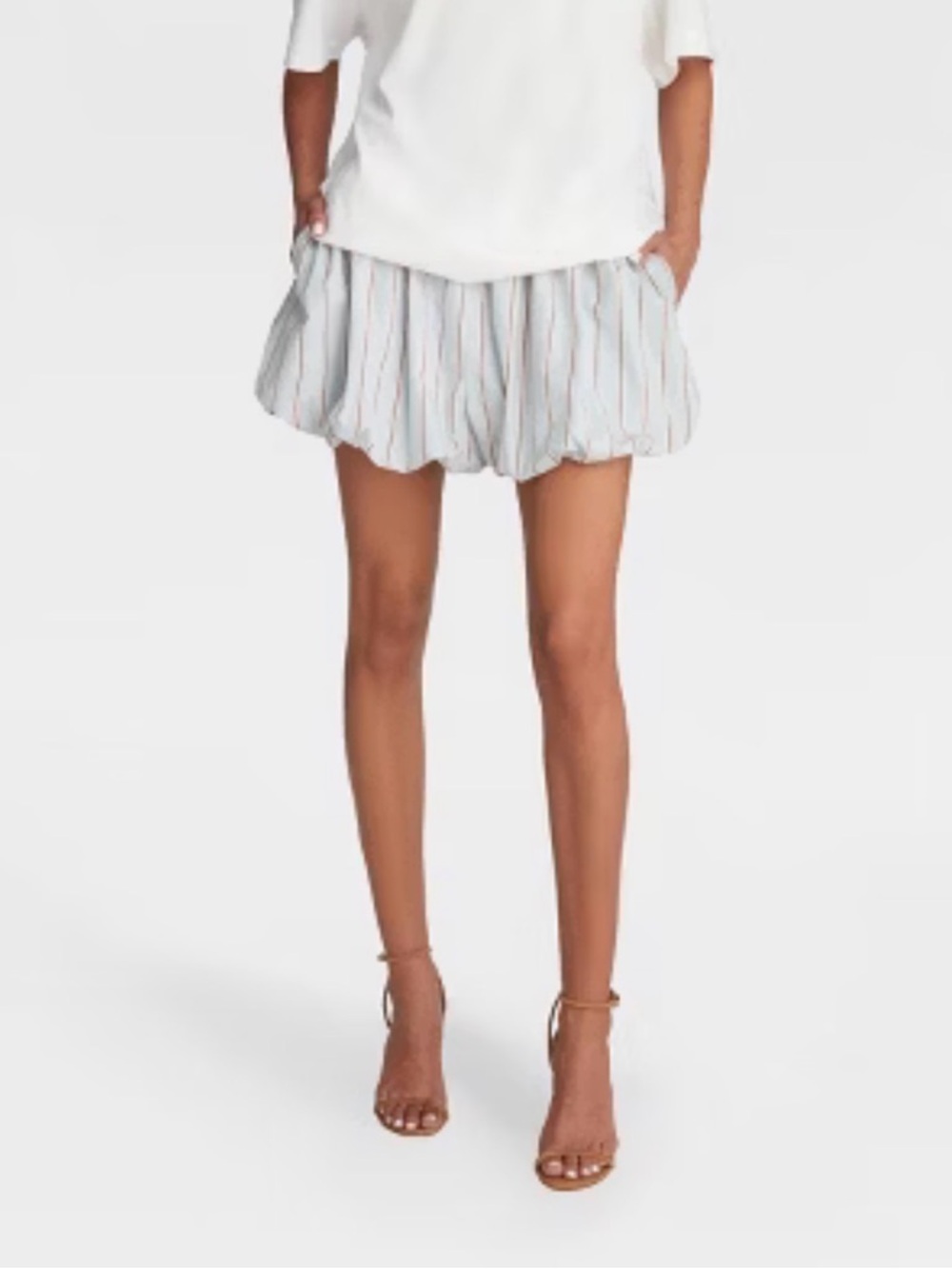 KBB by Kahlana- Striped Bubble Hem Shorts in White with Multicolor Pinstripes